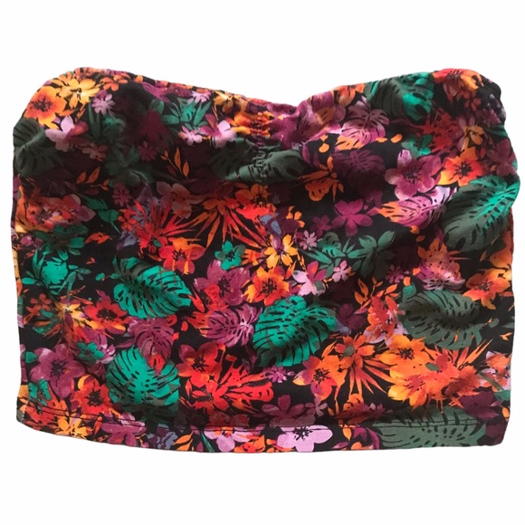 GARAGE Crop Tube Top Tropical Floral with Stretch